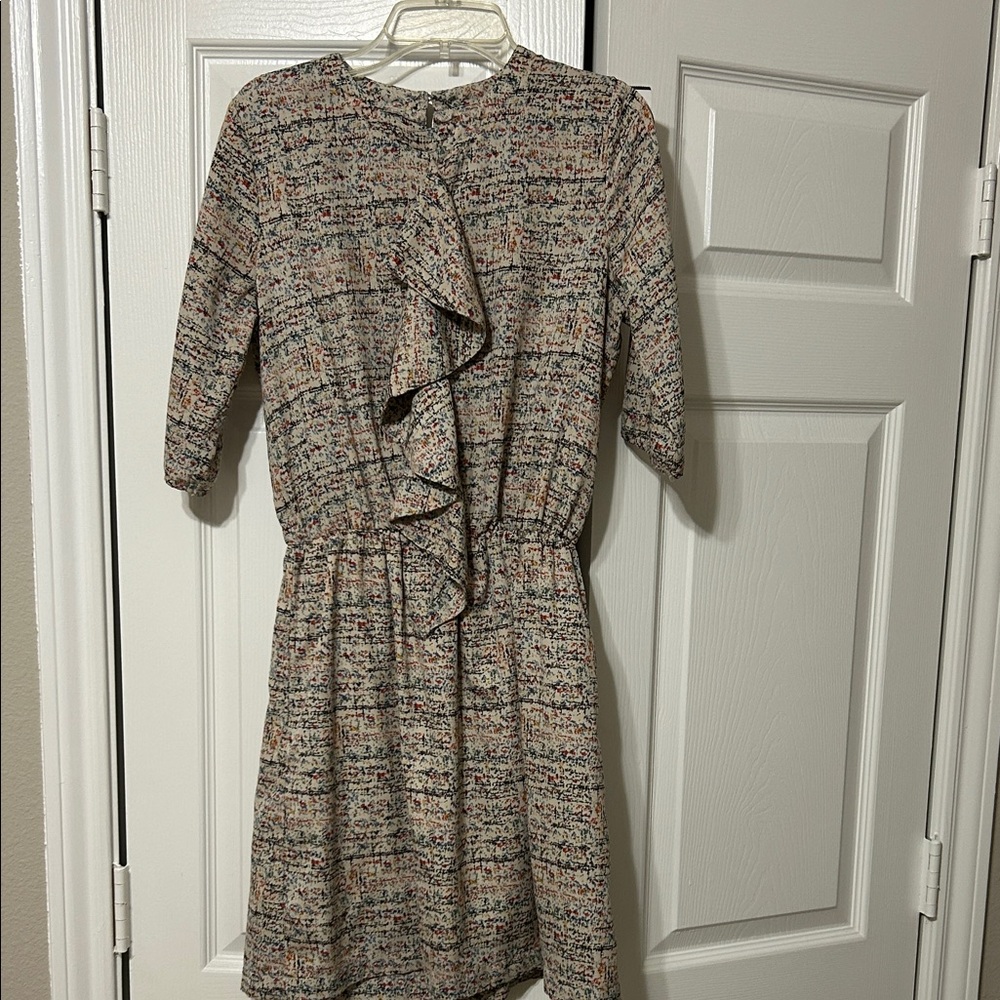 Peppermint Cream Multi-Color Ruffle Front Long Sleeve Dress
